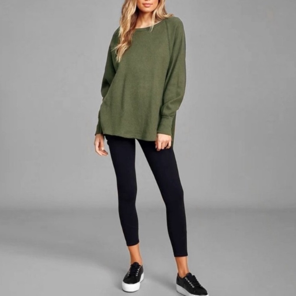 Free People Amelia Oversized Thermal Top in Green